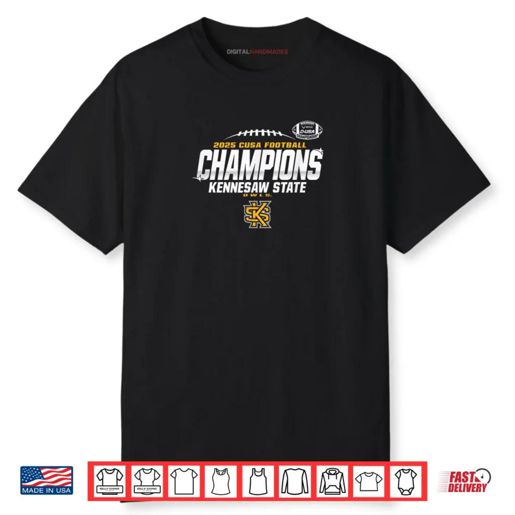 Kennesaw State Owls C USA Champs 2025 Football Locker Room Shirt 1 Kennesaw State Owls C USA Champs 2025 Football Locker Room Shirt