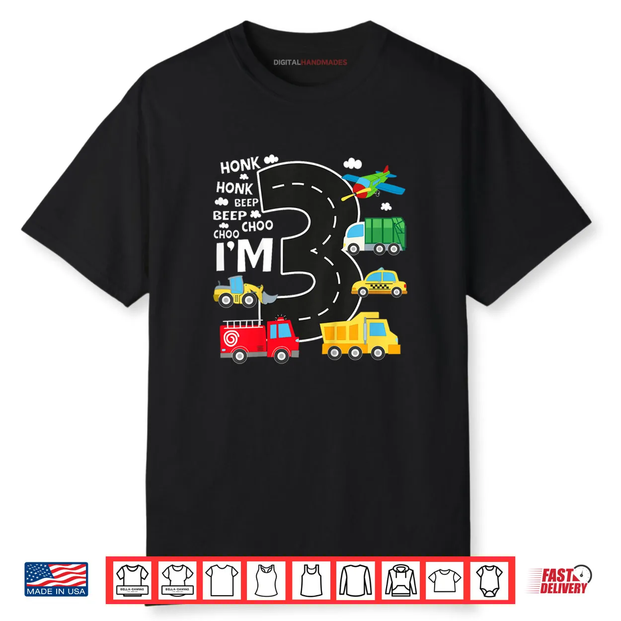 Kids 3rd Birthday 3 Year Old Transportation Toddler Boy Car Truck Shirt