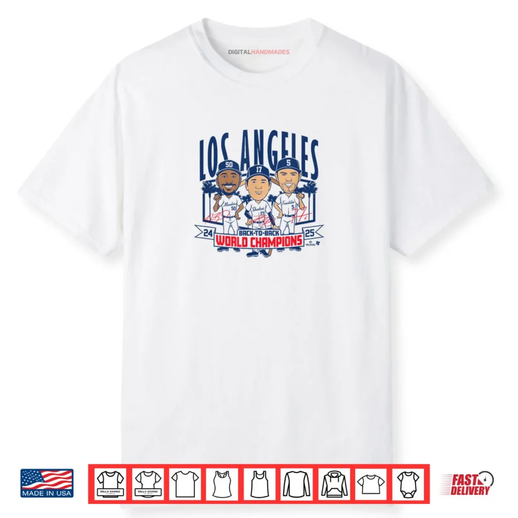 LA Baseball Back to Back World Champs Caricatures Shirt 1 LA Baseball Back to Back World Champs Caricatures Shirt