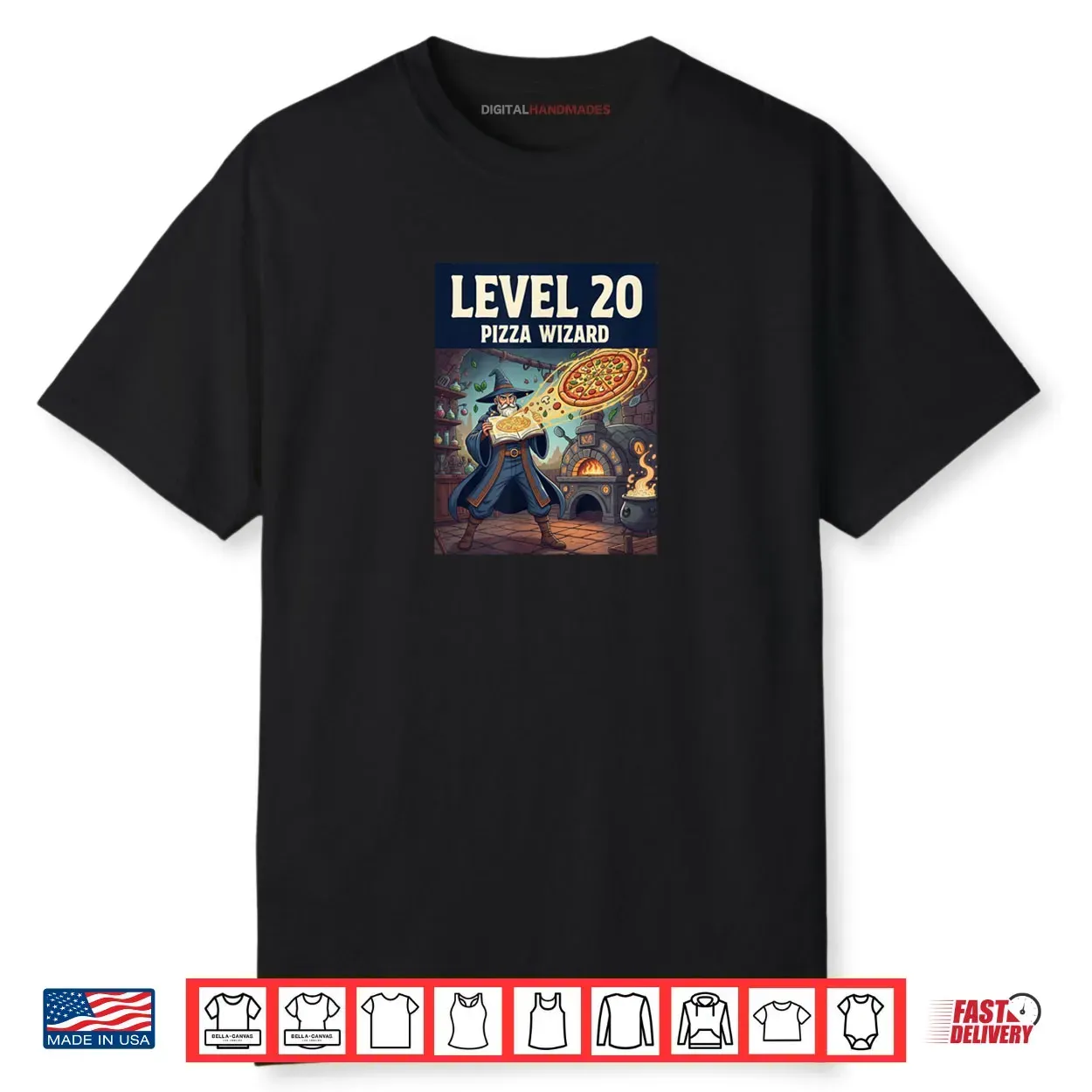 Level 20 Pizza Wizard Fantasy Food Magic Shirt