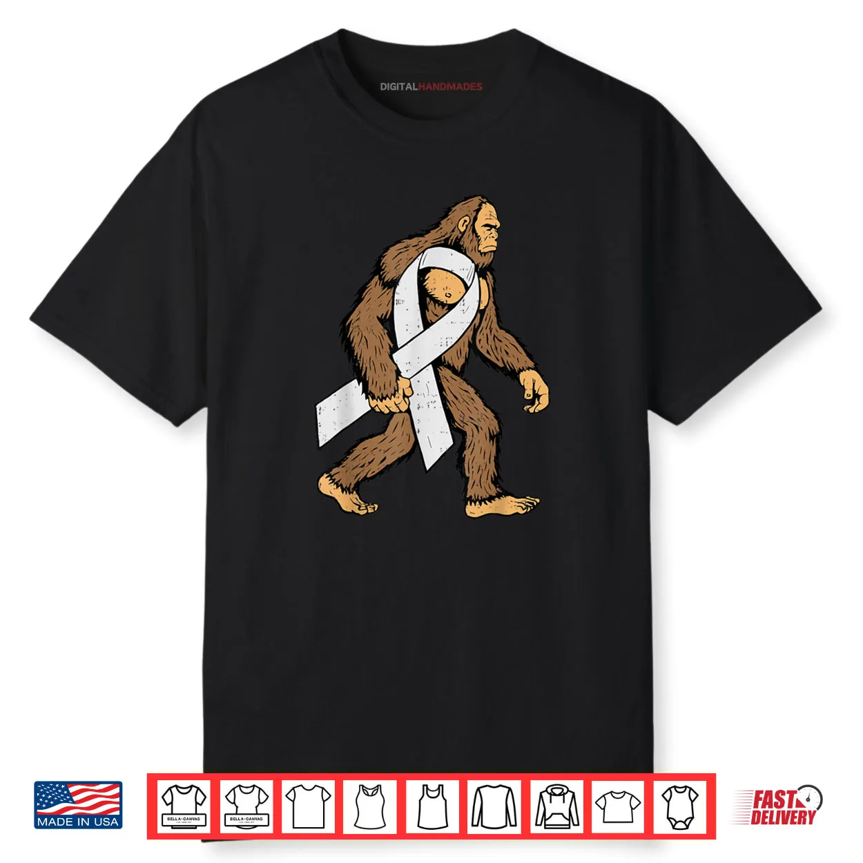 Lung Cancer Awareness Bigfoot White Ribbon Support Shirt