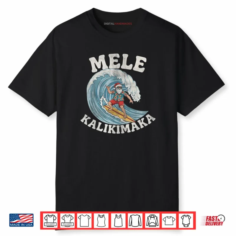 Mele Kalikimaka Santa Surfing Hawaii Christmas Shirt