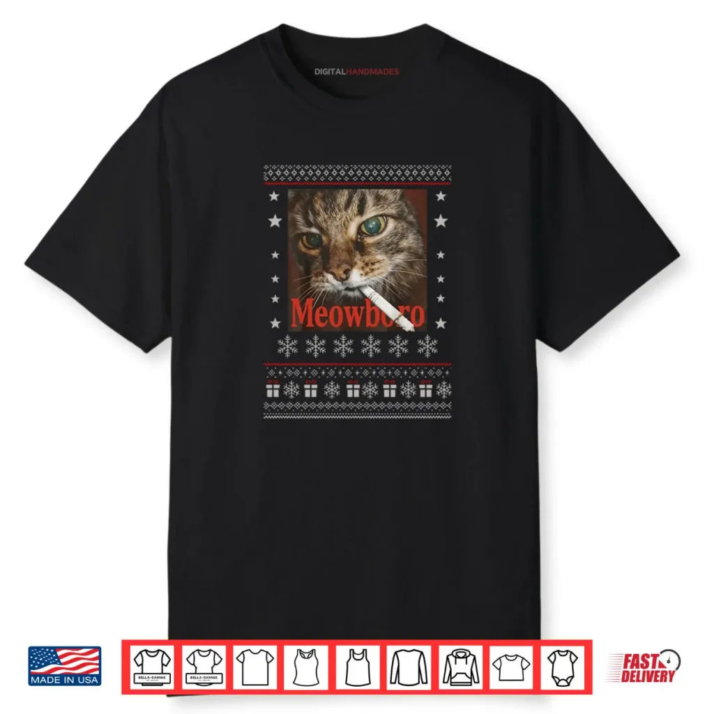 Meowboro Funny Smoking Cat Meme Christmas Ugly Shirt 1 Meowboro Funny Smoking Cat Meme Christmas Ugly Shirt
