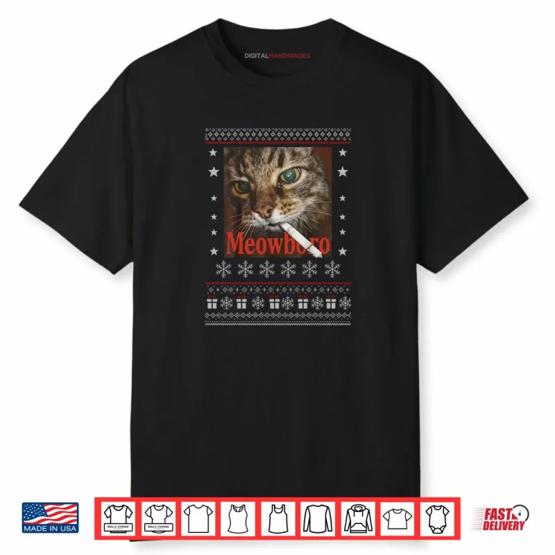 Meowboro Funny Smoking Cat Meme Christmas Ugly Shirt