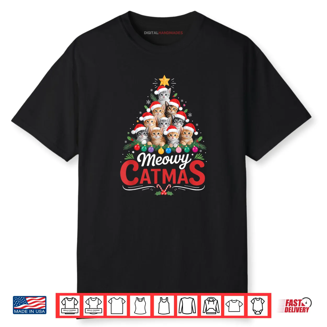 Meowy Catmas Cat Christmas Tree Xmas Santa Shirt