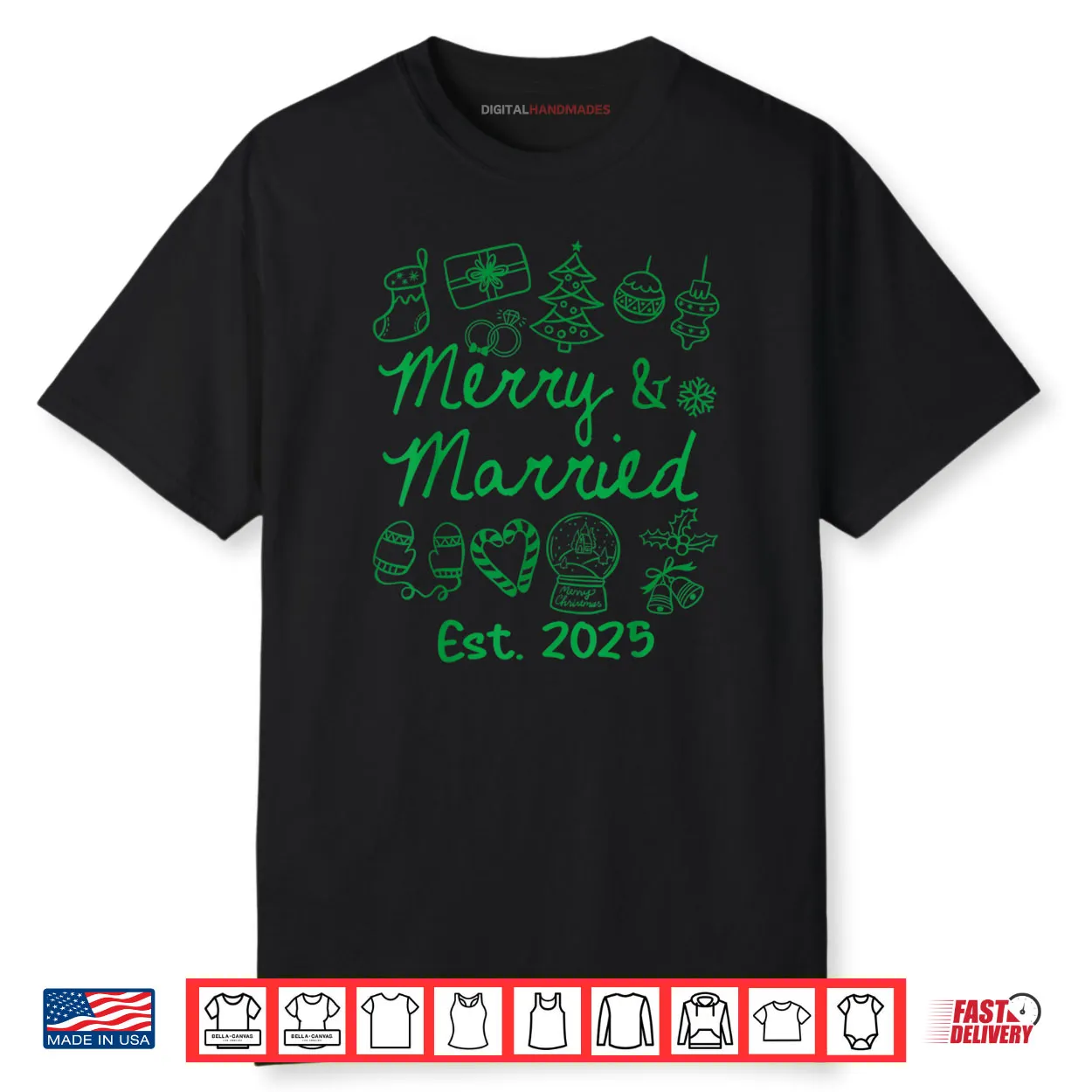 Merry and Married Est 2025 Christmas Couples Matching Group Shirt