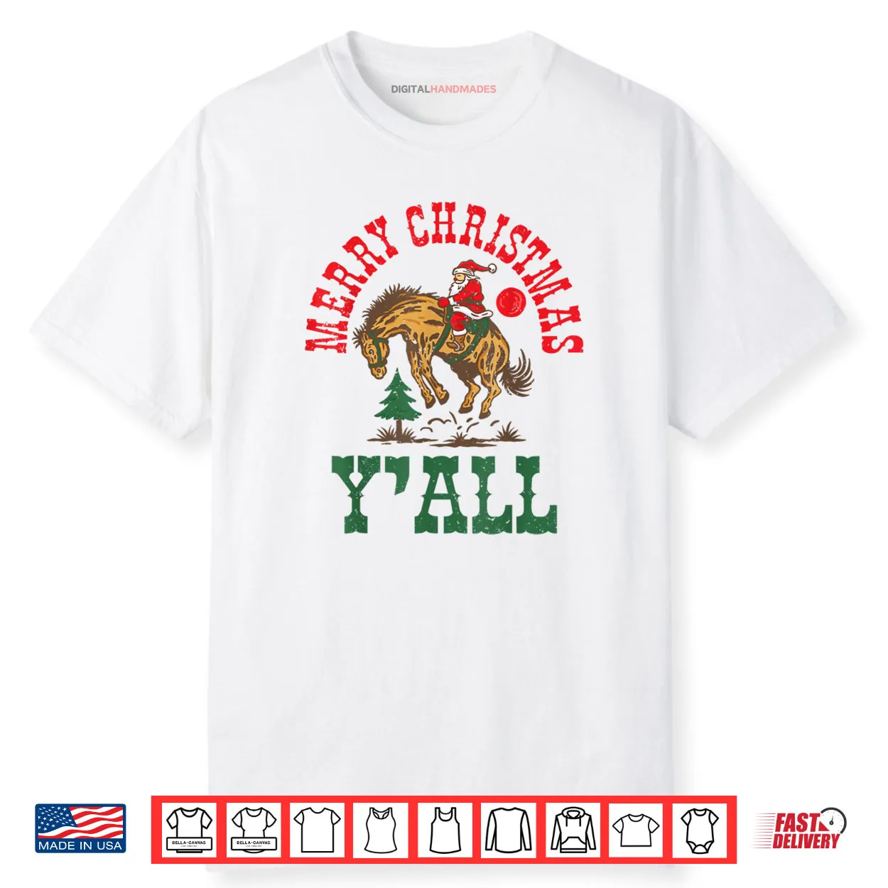 Merry Christmas Yall Western Country Rodeo Santa Cowboy Shirt