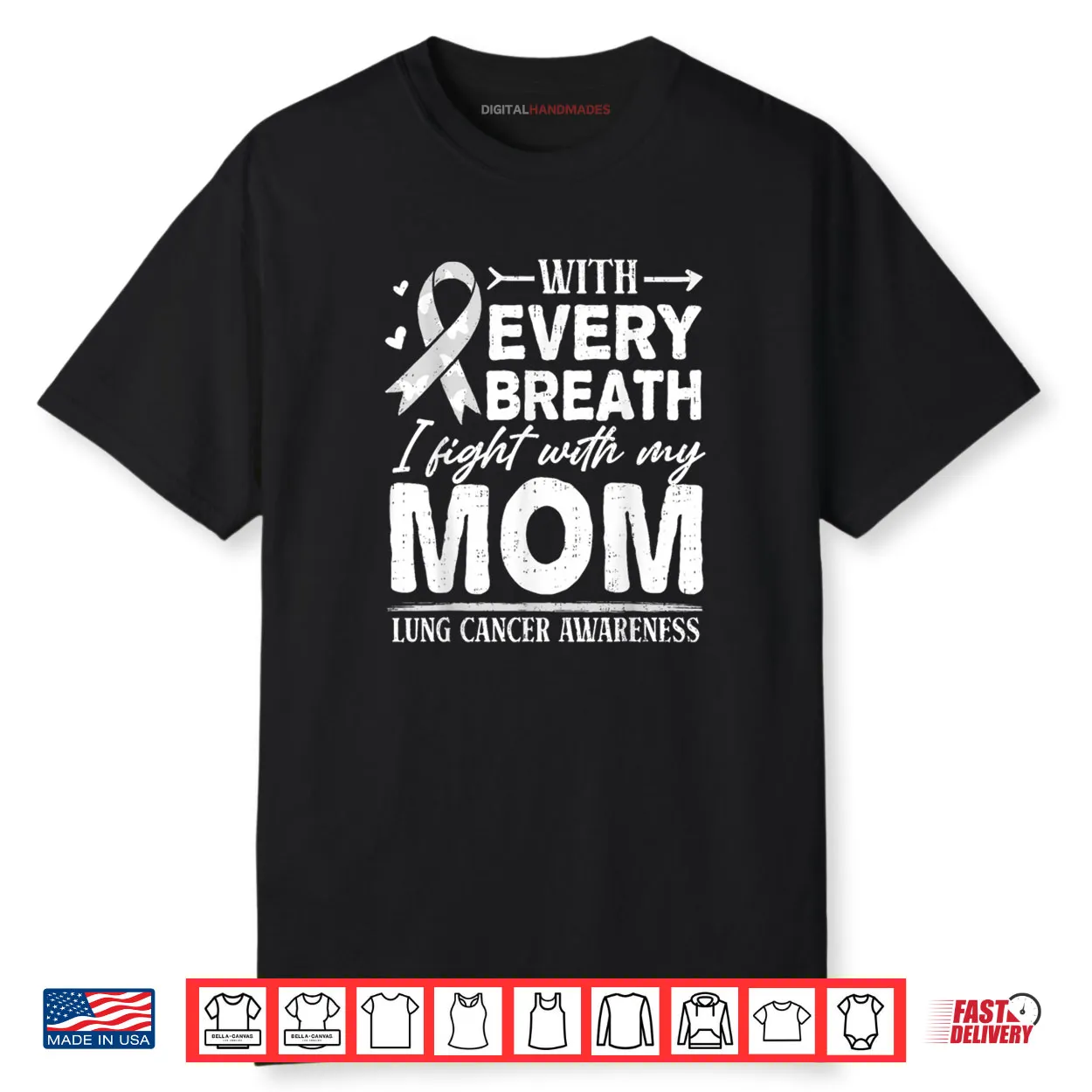Mom Lung Cancer Awareness White Ribbon Family Support Shirt