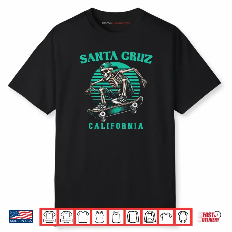 Old School Santa Cruz California Skeleton Skating Shirt