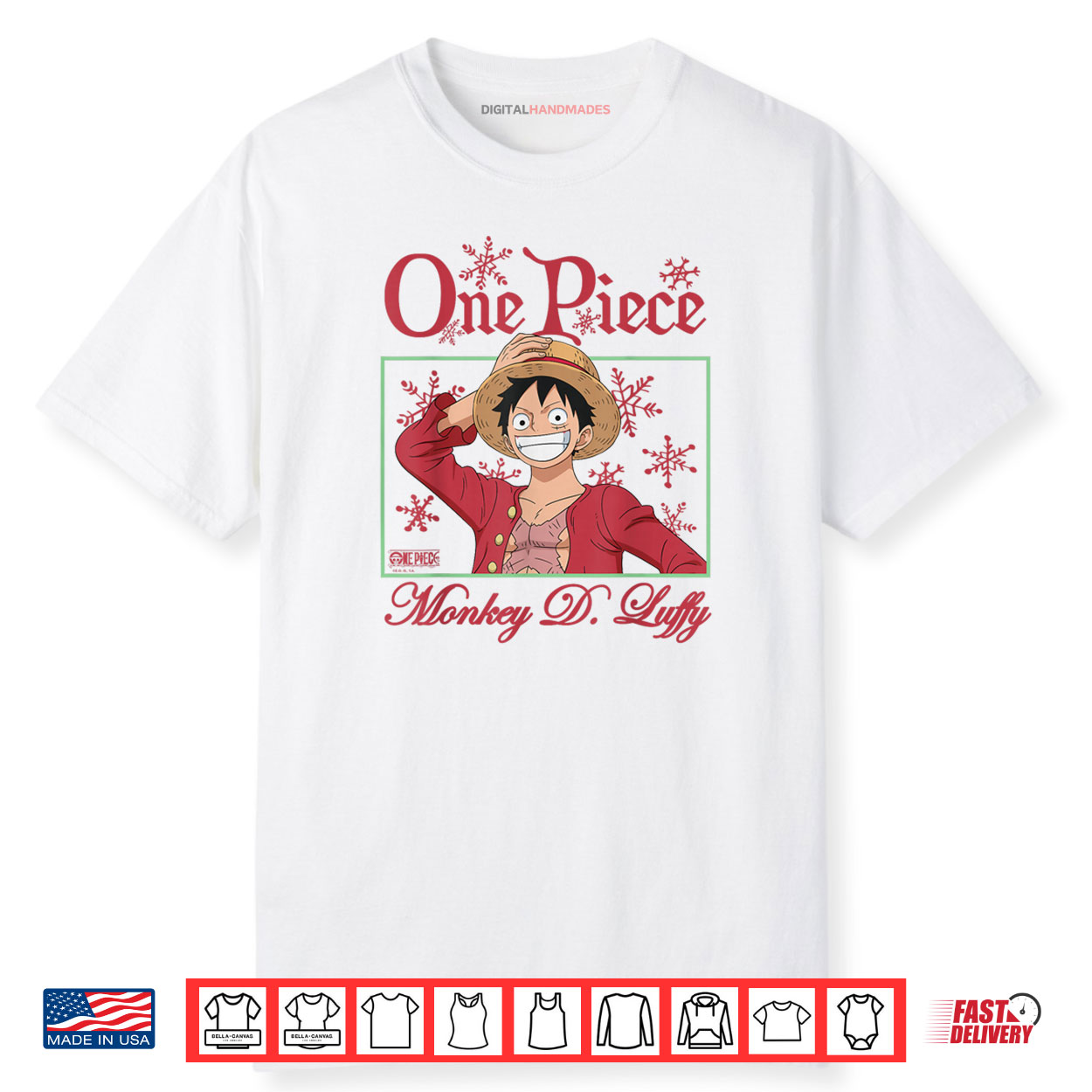 One Piece Anime Happy Holidays Luffy Christmas Snowflakes Shirt