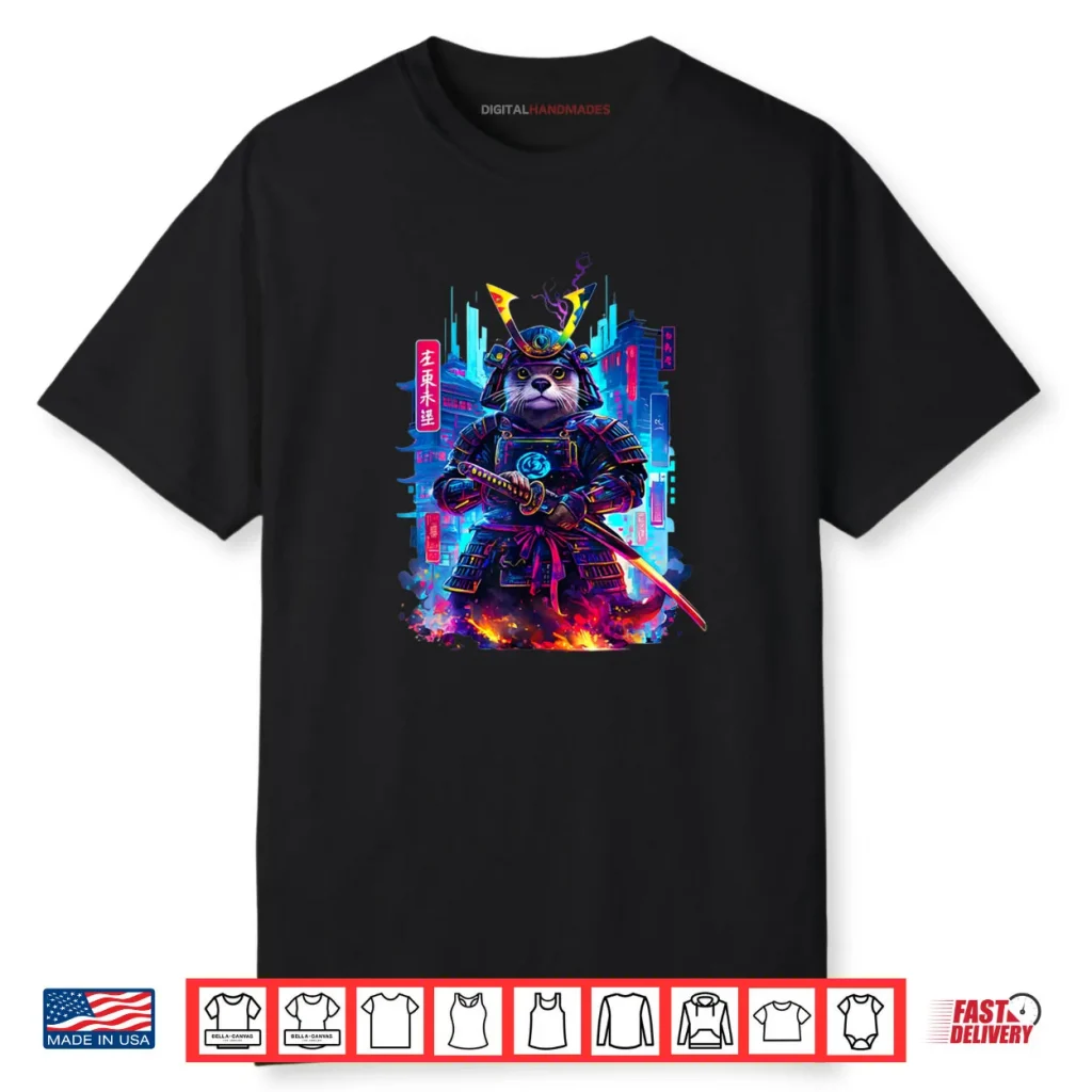 Otter Katana Cyberpunk Neon Samurai Japanese Art Shirt