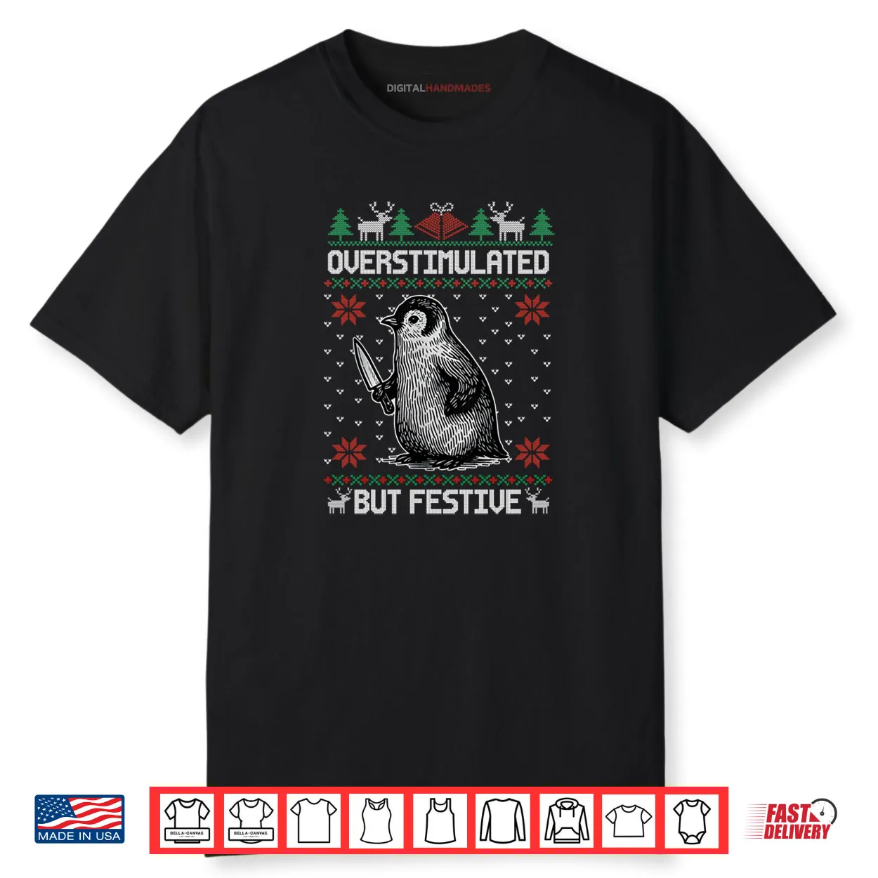 Overstimulated But Festive Penguin Christmas Xmas Pajama Shirt