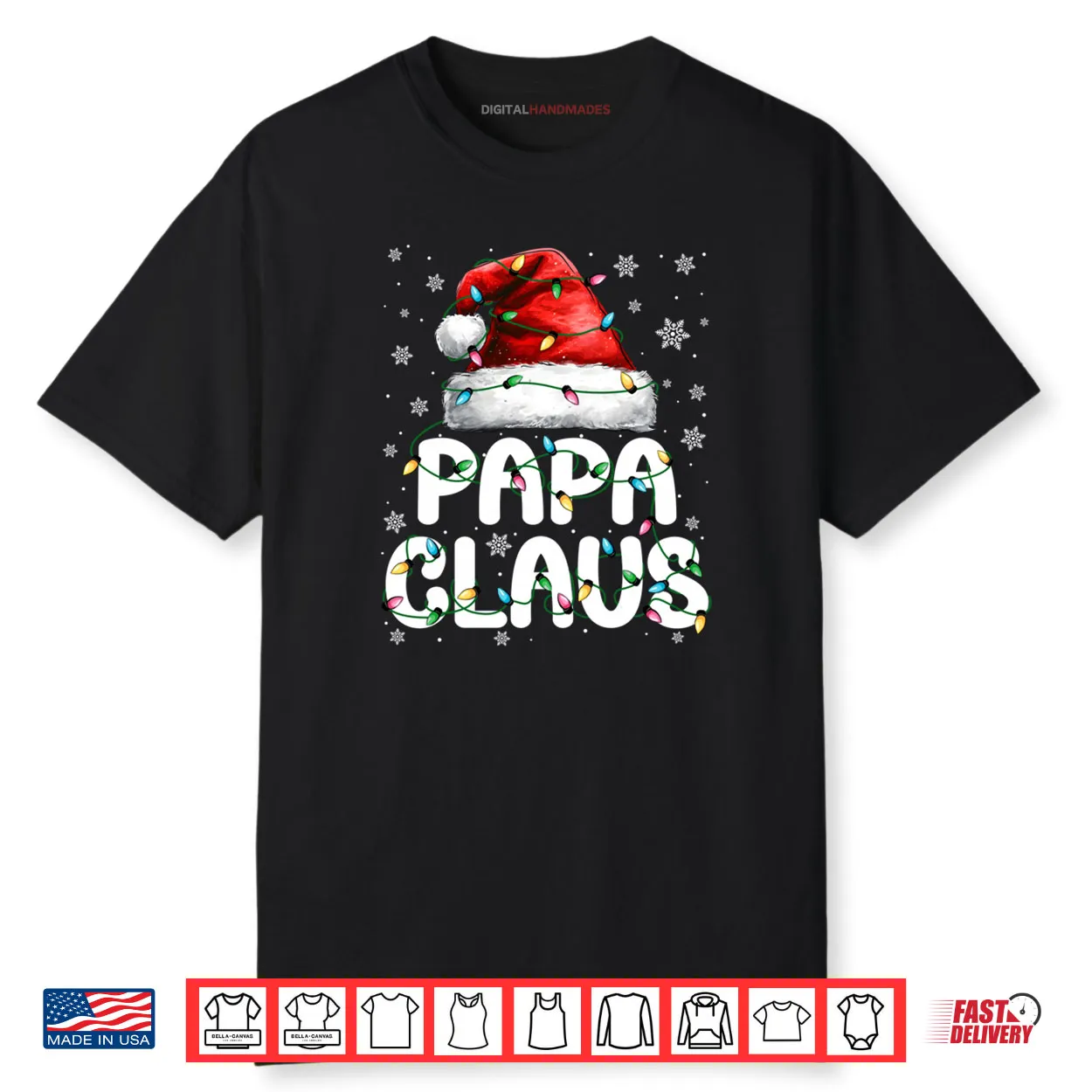 Papa Claus Santa Hat Christmas Lights Pajama Family Matching Shirt