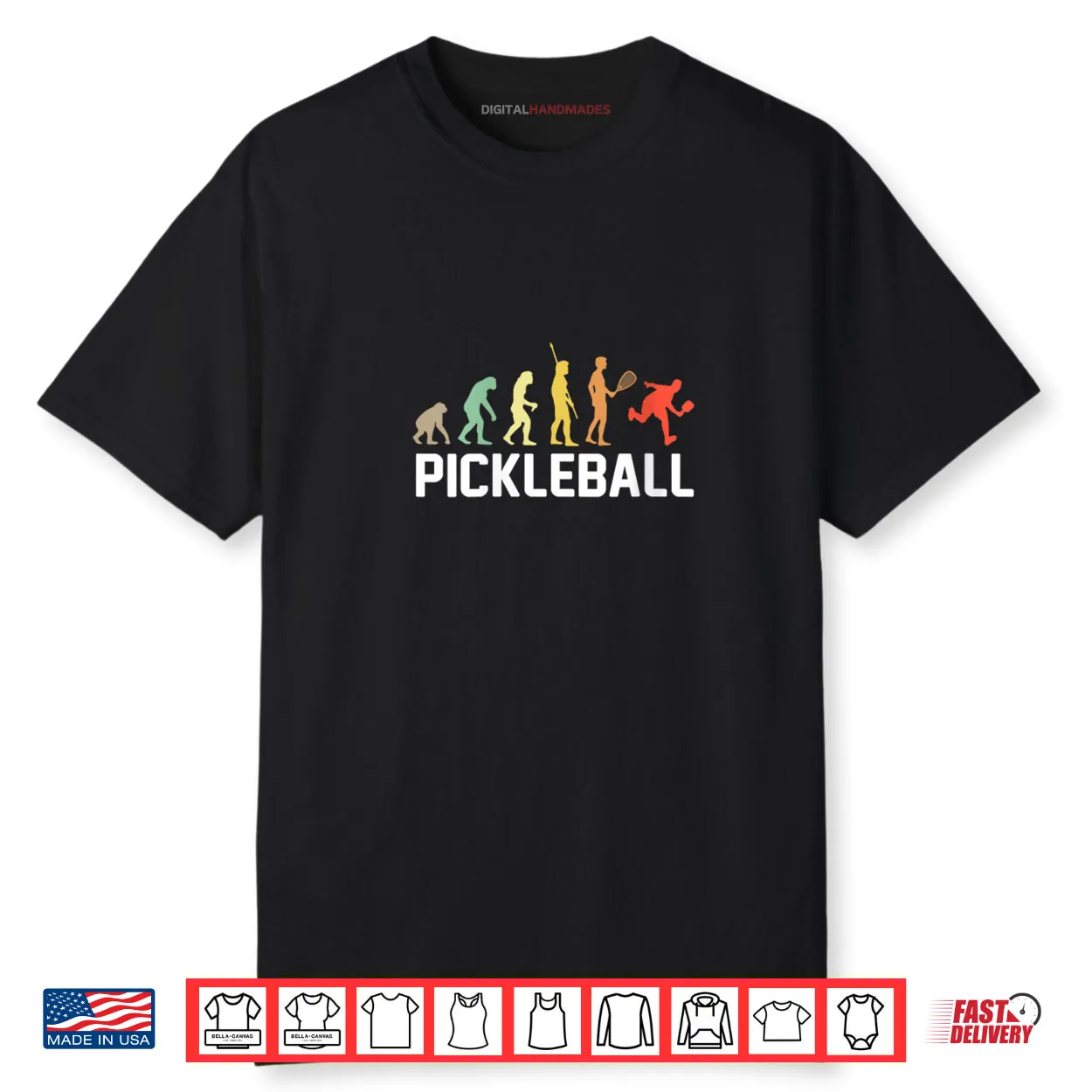 Pickleball Evolution Vintage Men Women Kids Funny Shirt