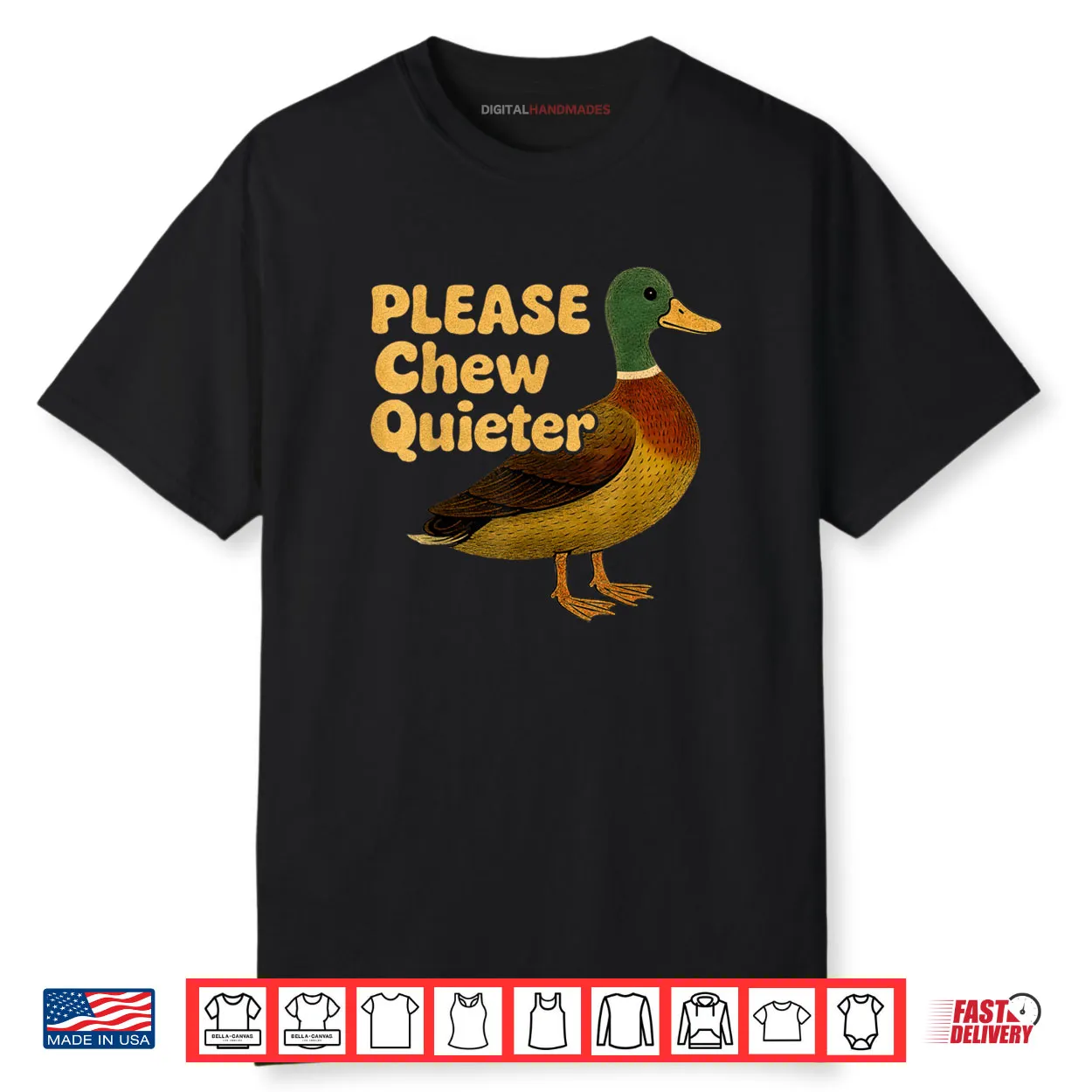 Please Chew Quieter Sarcastic Animal Quote Quirky Duck Lover Shirt