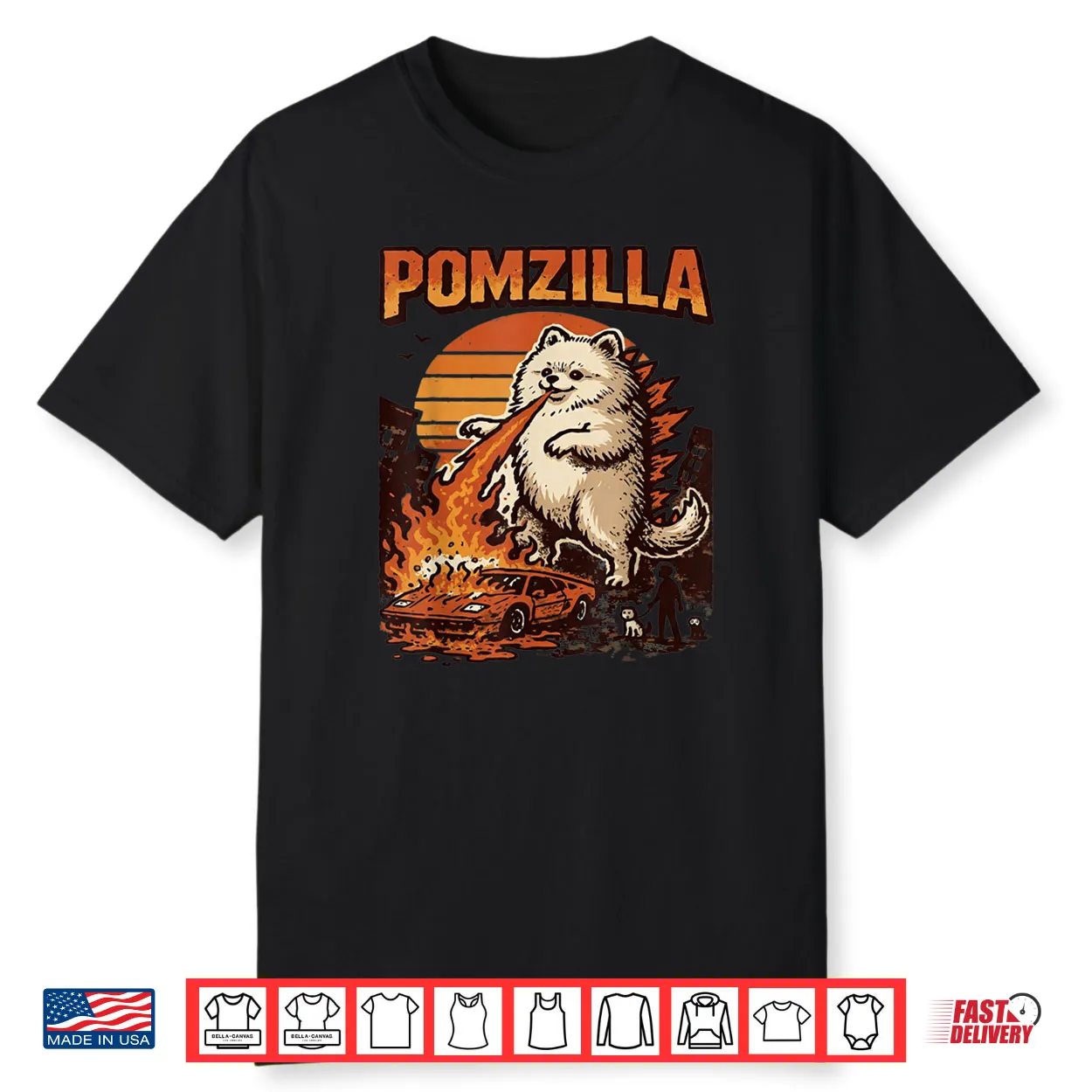 Pomzilla Pomeranian Dog Vintage Monster Pom Dog Lover Shirt