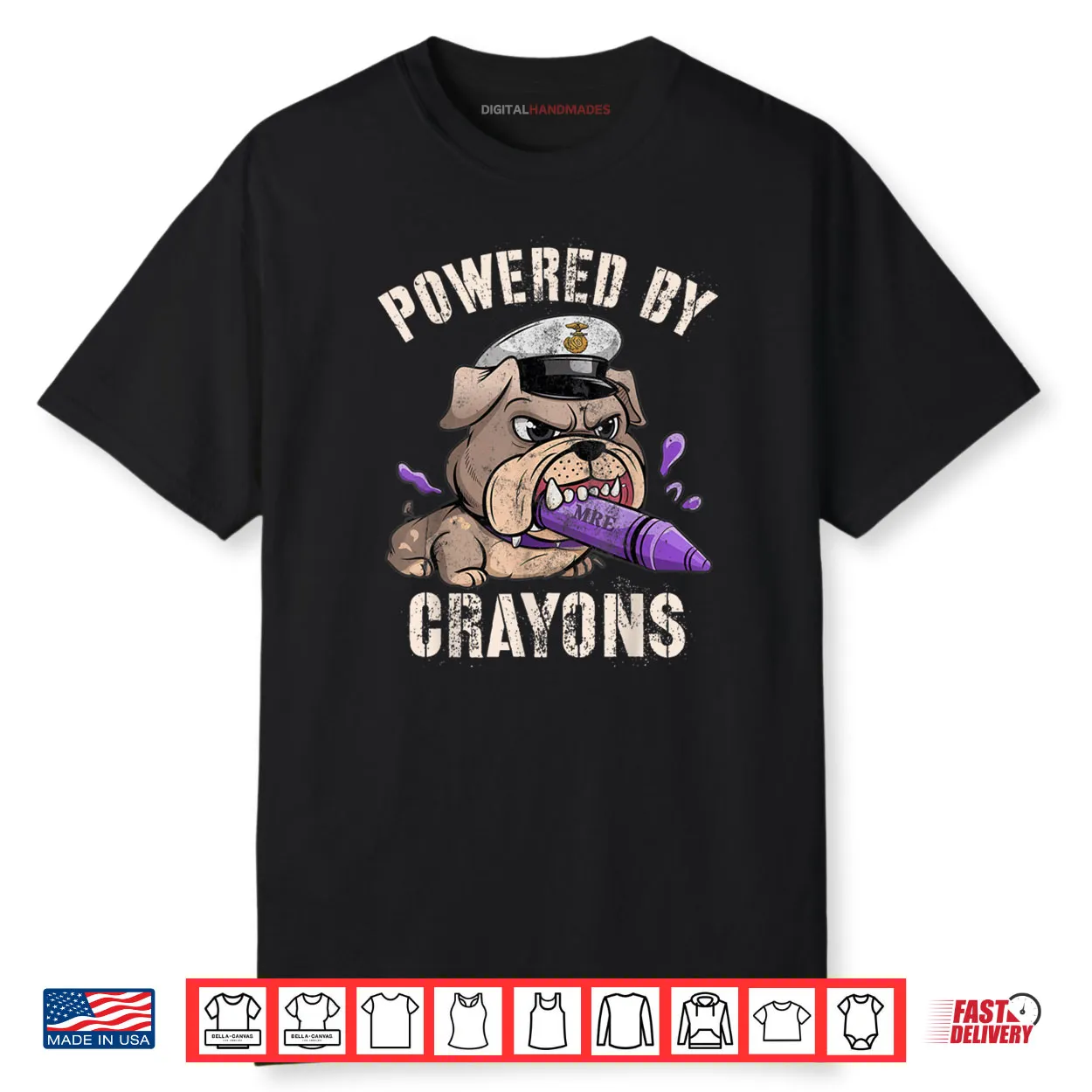 Powered by Crayons Bulldog Officer Family Military Gag Shirt