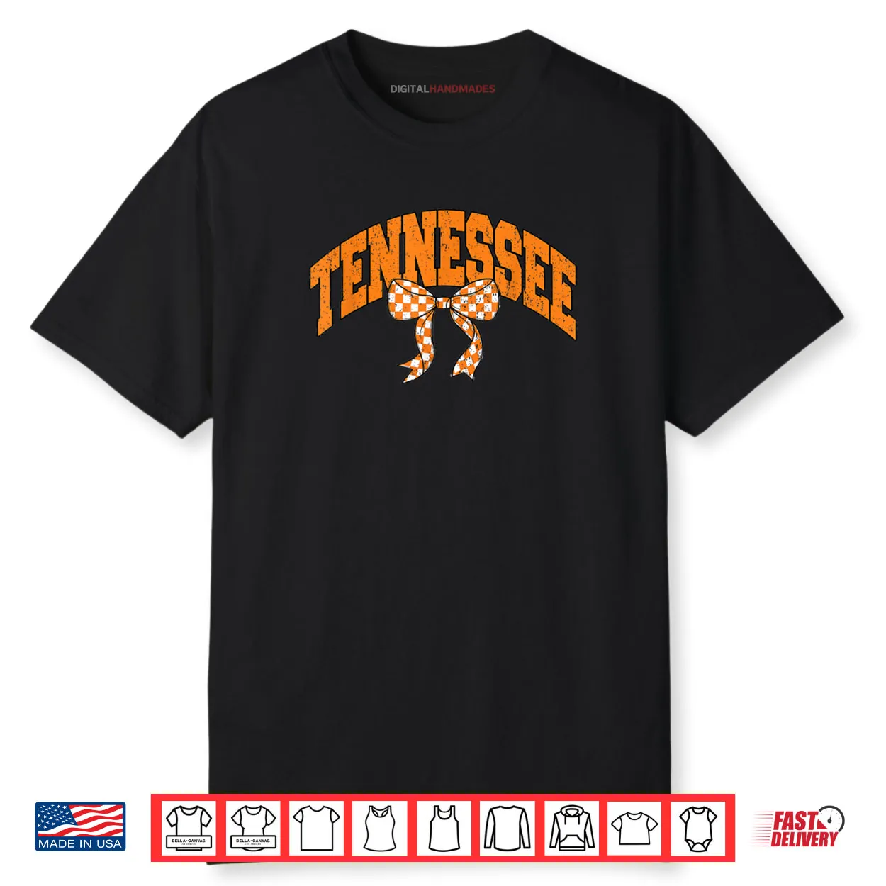Preppy Tennessee Orange and White Cherckerboard Coquette Bow Shirt
