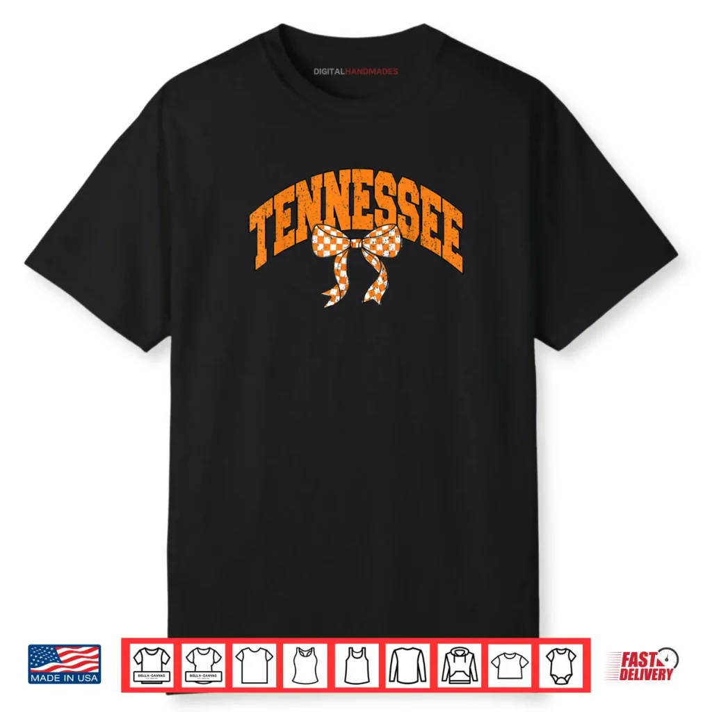 Preppy Tennessee Orange and White Cherckerboard Coquette Bow Shirt 1 Preppy Tennessee Orange and White Cherckerboard Coquette Bow Shirt