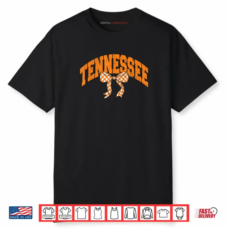 Preppy Tennessee Orange and White Cherckerboard Coquette Bow Shirt
