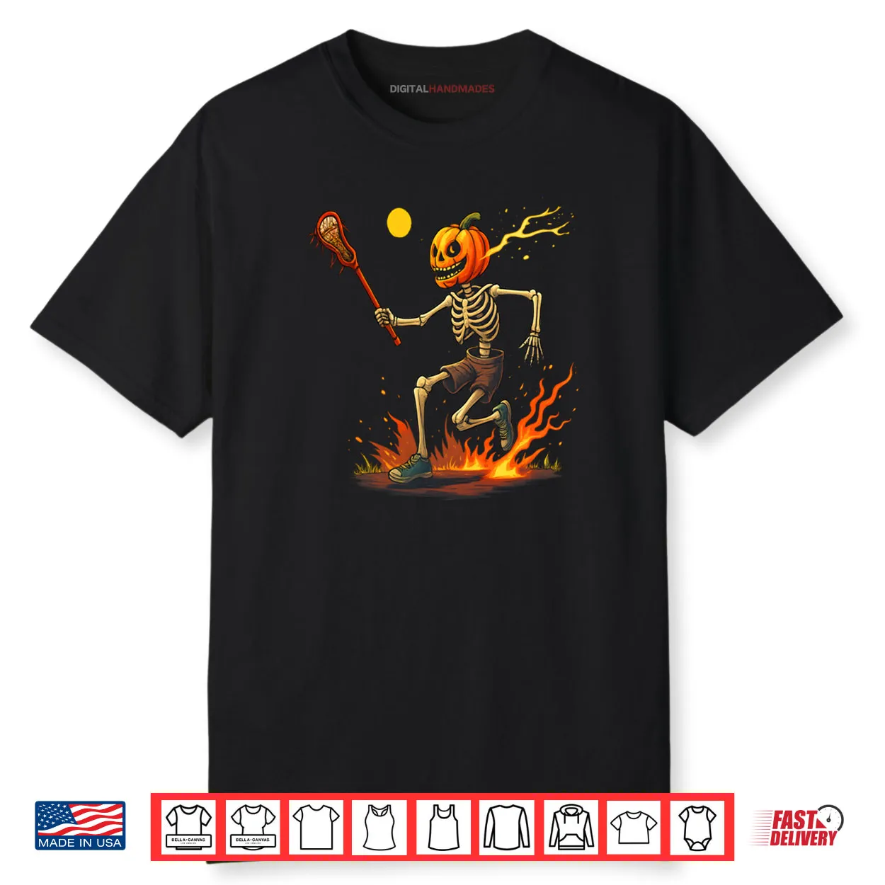 Pumpkin Head Skeleton Lacrosse Halloween Shirt
