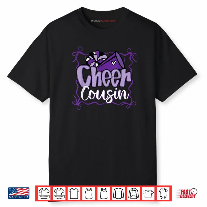 Purple Coquette Pom Poms Bow Cheer Cousin Cheerleader Girl Shirt