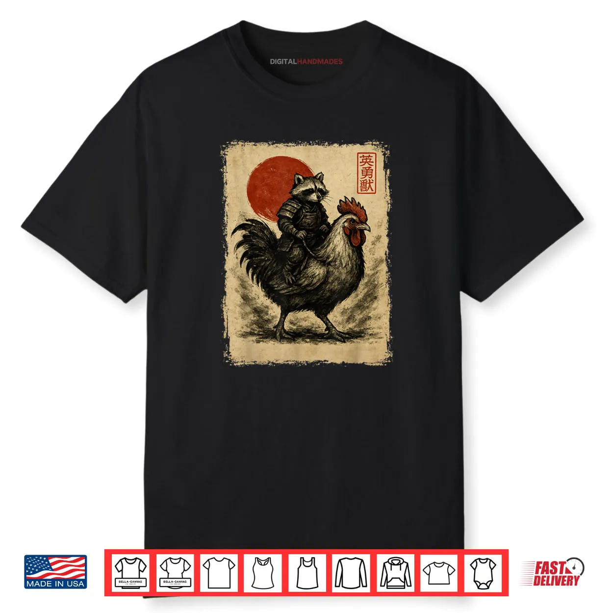 Raccoon Rooster Chicken Japanese Ukiyo e Art Shirt
