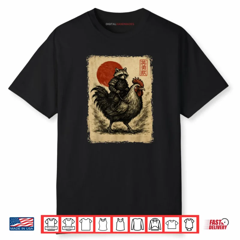 Raccoon Rooster Chicken Japanese Ukiyo e Art Shirt
