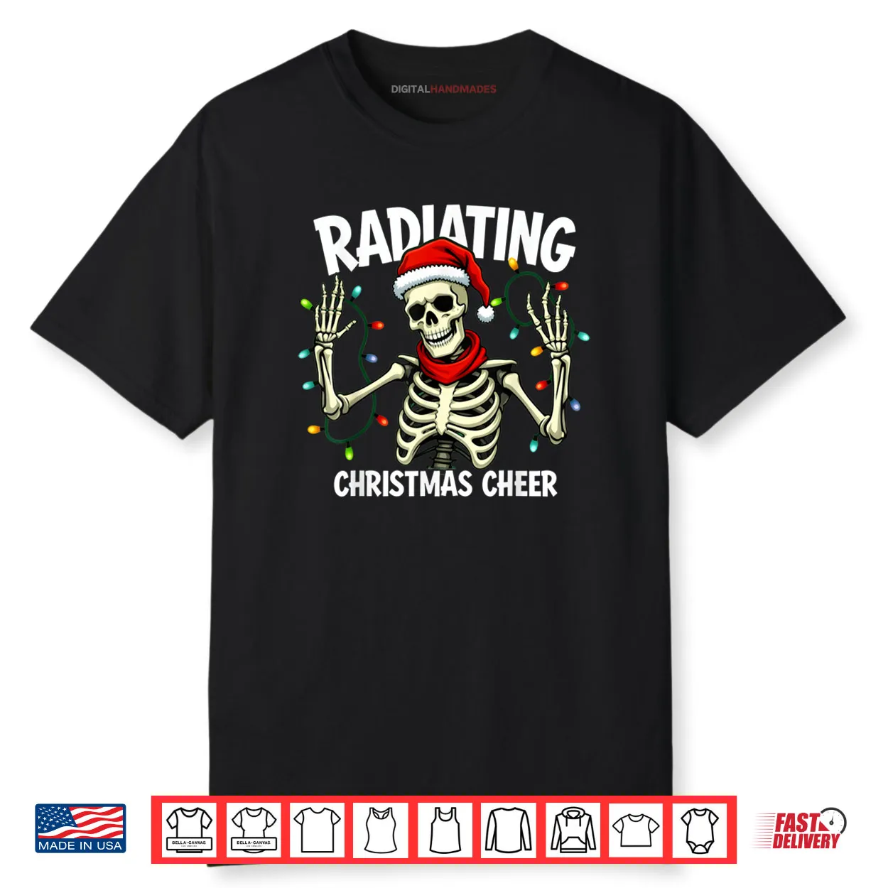 Radiating Christmas Cheer Skeleton Christmas Light t Xray Te Shirt