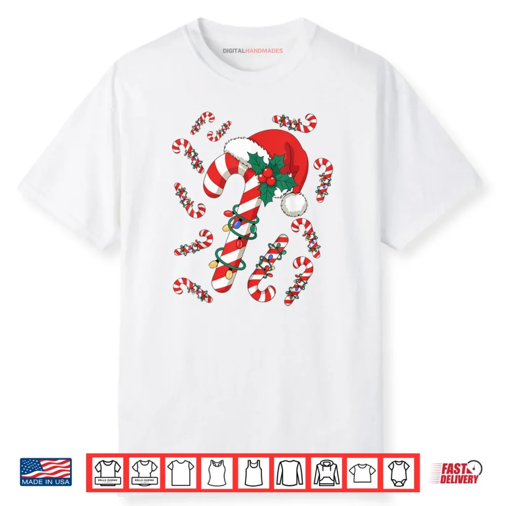 Red and White Candy Cane Santa Christmas Xmas Lights Shirt 1 Red and White Candy Cane Santa Christmas Xmas Lights Shirt