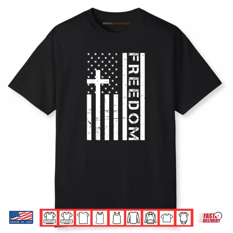 Red Freedom American Flag and Cross Faith Family Freedom Shirt