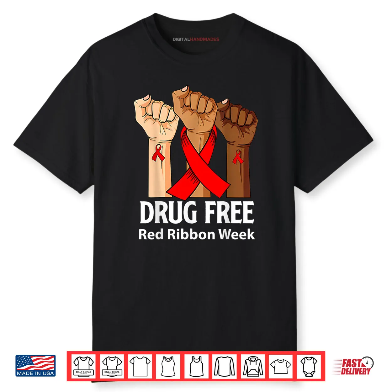 Red Ribbon Week Say No to Drugs Hands Drug Free Anti Drug Shirt