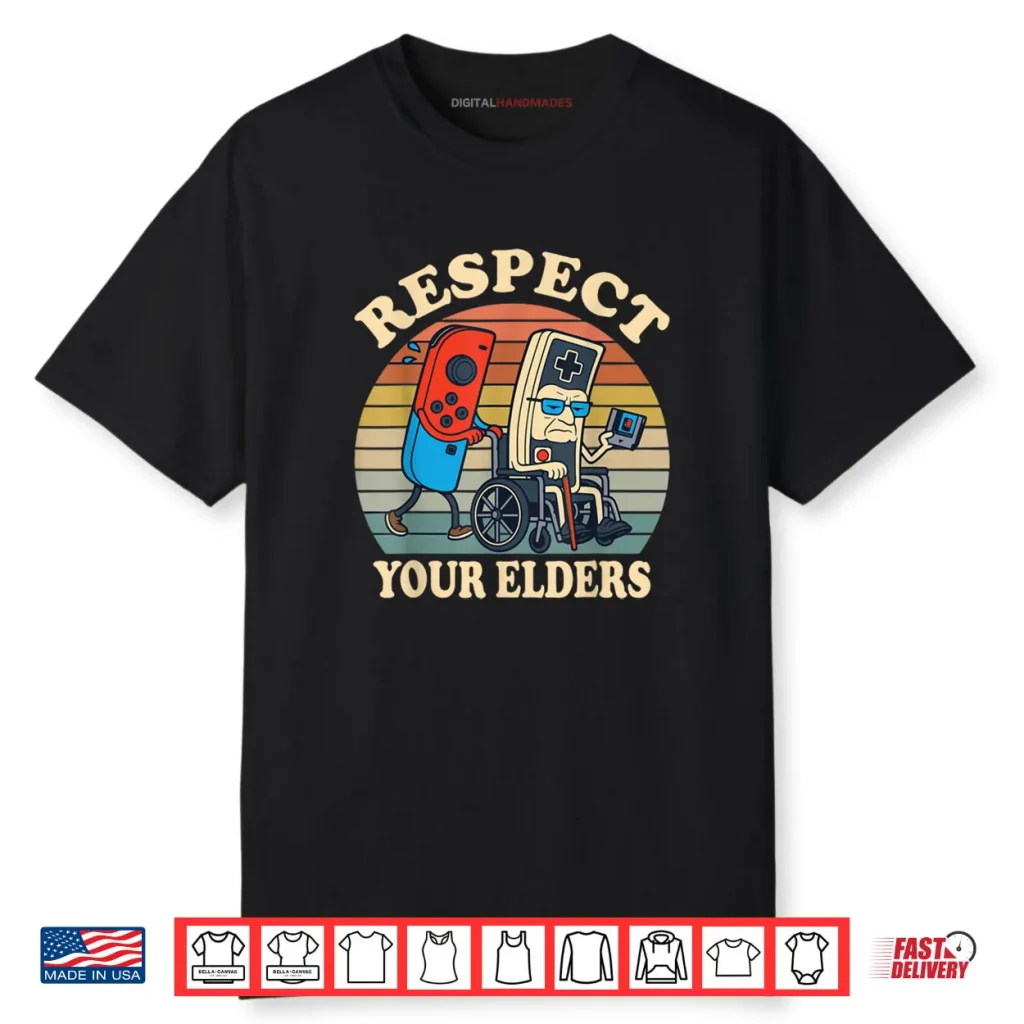 Respect Your Elders Retro Gaming Funny Controller 80s Shirt