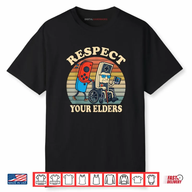Respect Your Elders Retro Gaming Funny Controller 80s Shirt