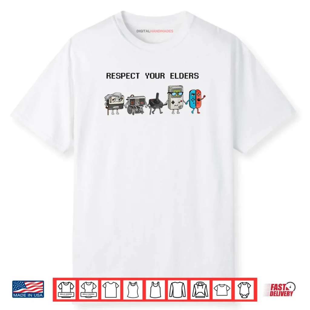 Respect Your Elders Retro Gaming Funny Gamer Controller 80s Shirt