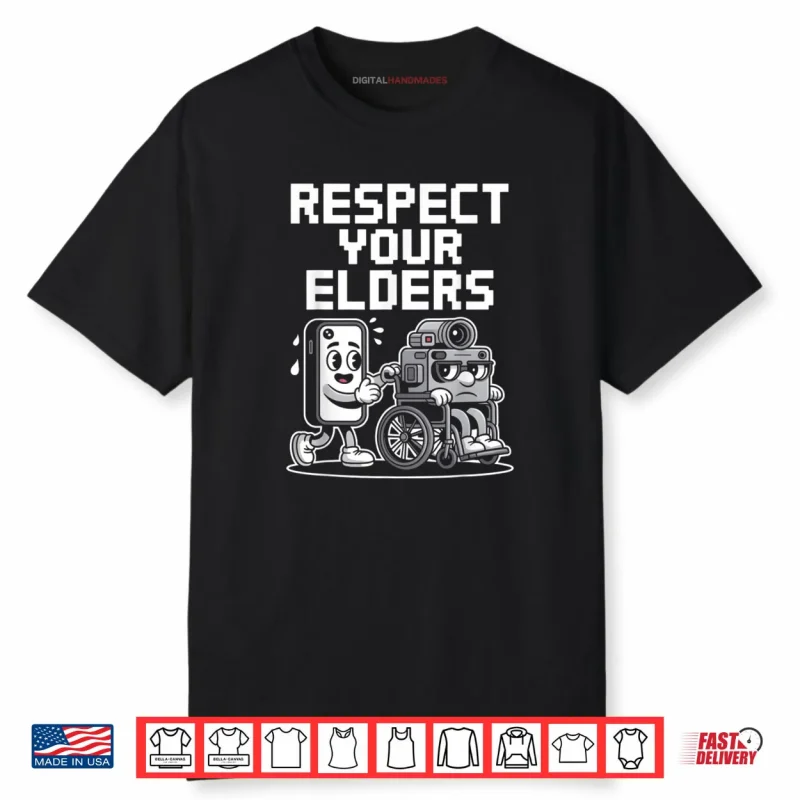 Respect Your Elders Retro Tech Camera Phone Cartoon Shirt