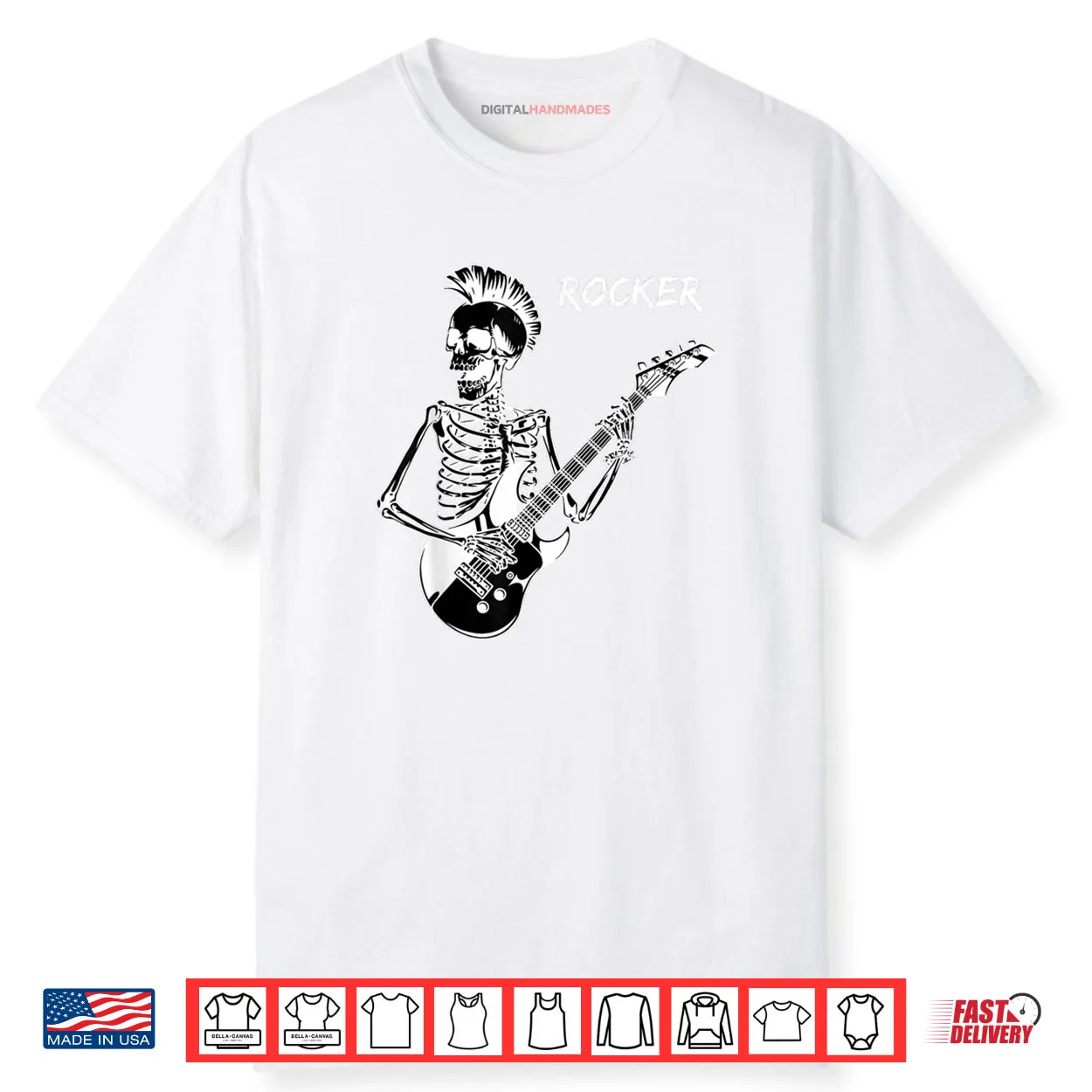 Rocker Skeleton Guitar Skater Cool Halloween Punk Rock Shirt
