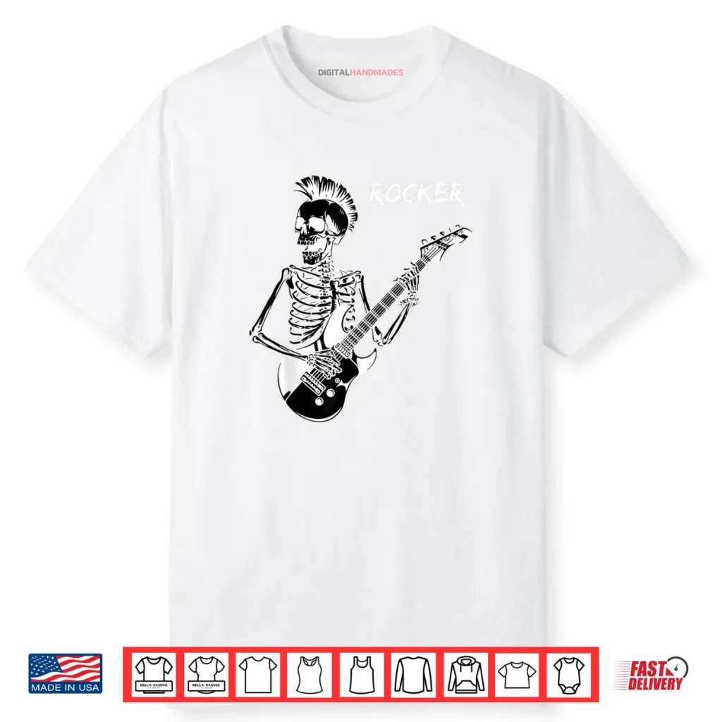 Rocker Skeleton Guitar Skater Cool Halloween Punk Rock Shirt 1 Rocker Skeleton Guitar Skater Cool Halloween Punk Rock Shirt