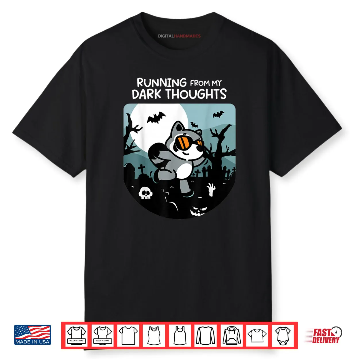 Running From My Dark Thoughts Funny Raccoon Halloween Shirt