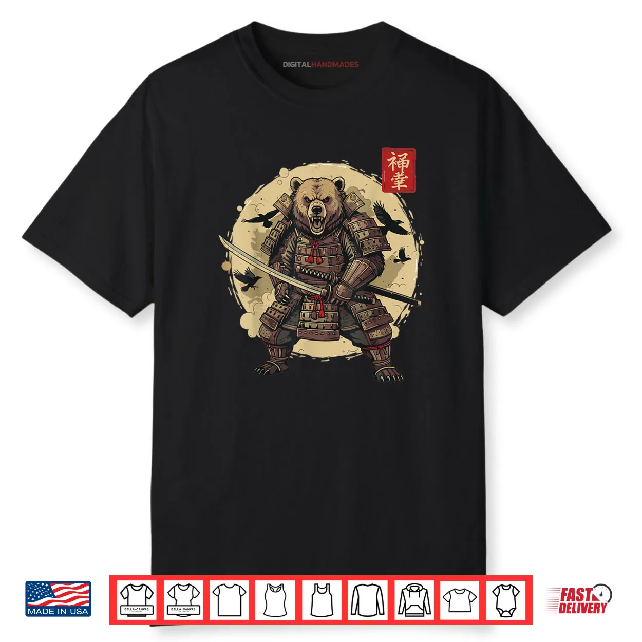 Samurai Bear Warrior Vintage Graphic Japanese Shirt