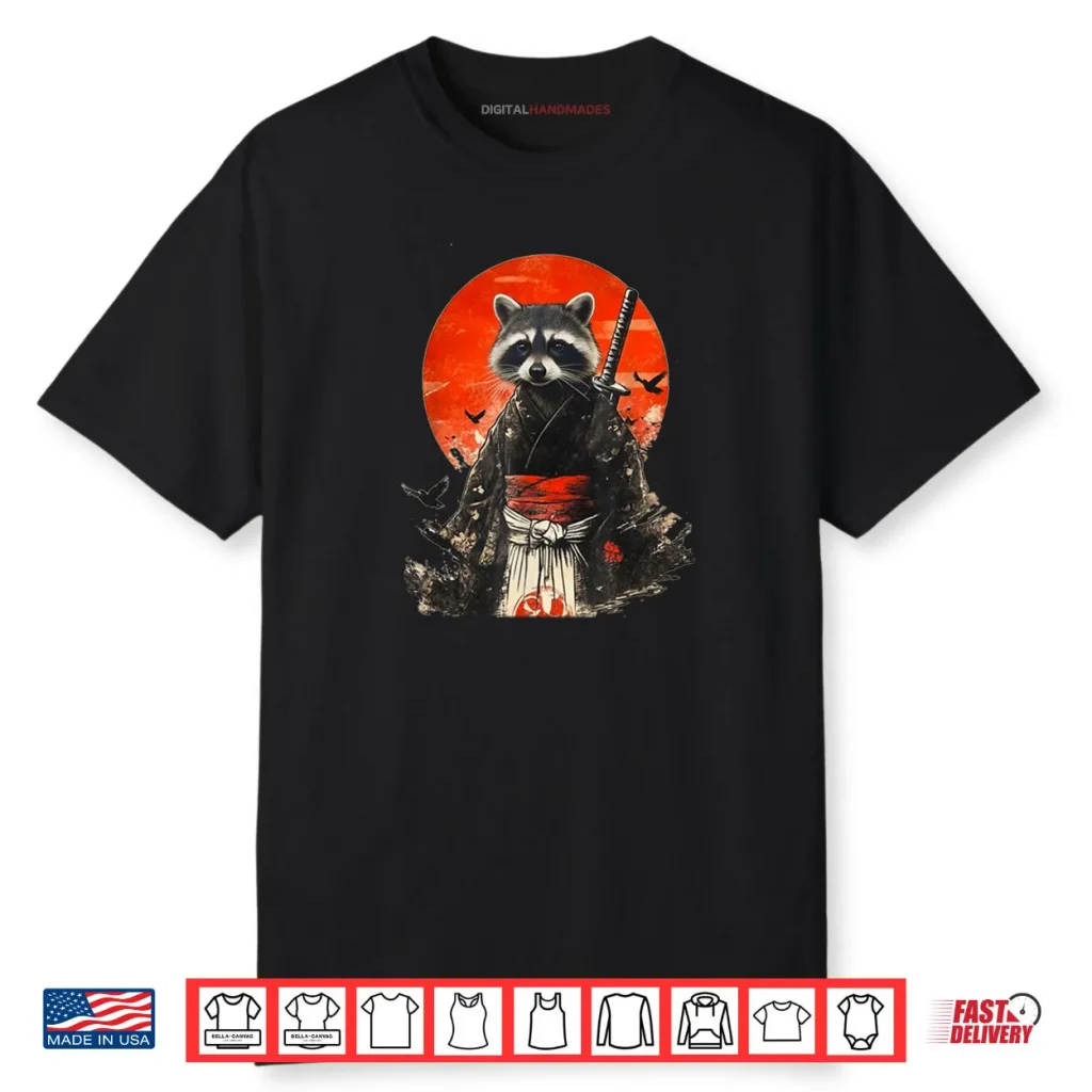 Samurai Raccoon Sun & Flowers Art Shirt 1 Samurai Raccoon Sun & Flowers Art Shirt