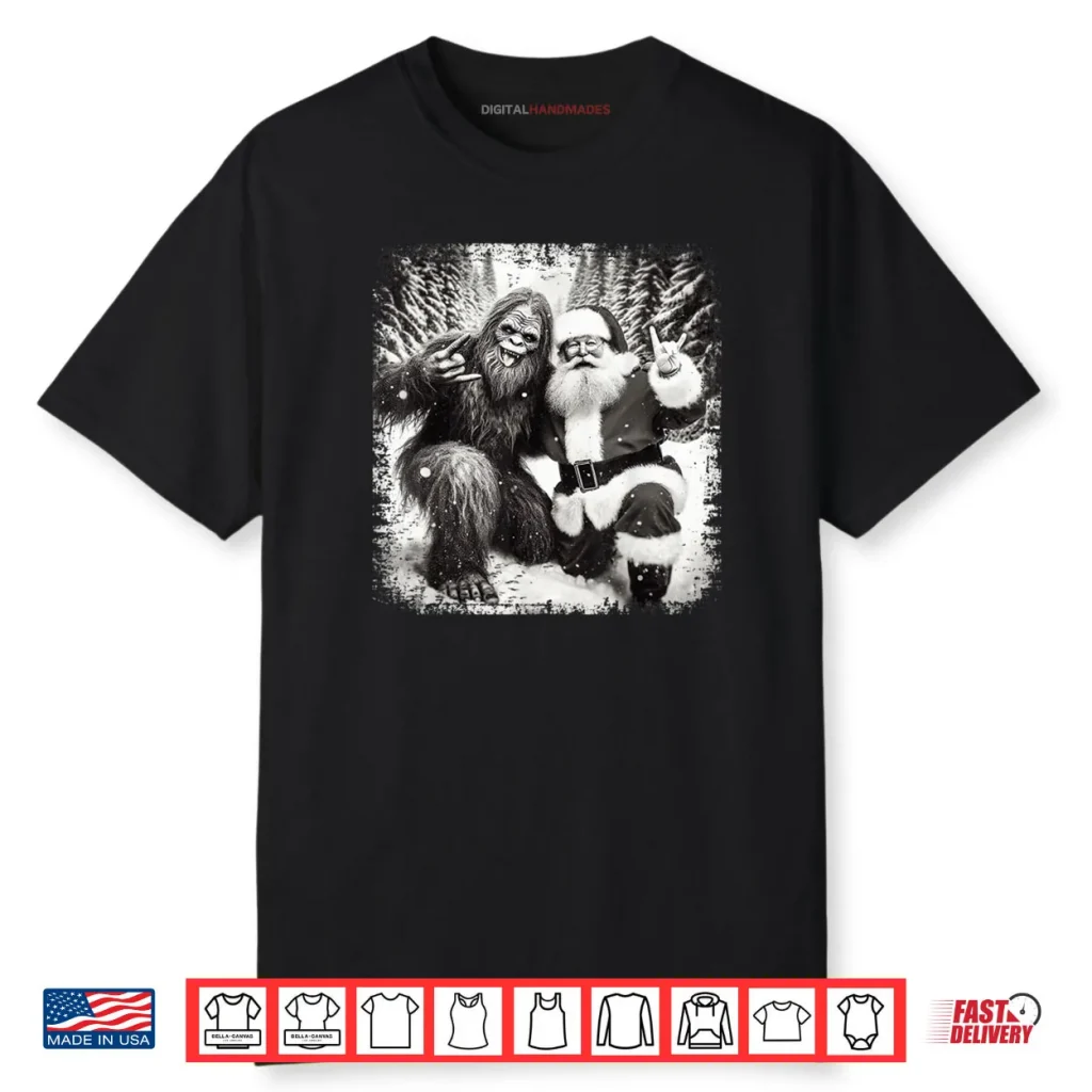 Santa with Bigfoot Christmas Lights Funny Sasquatch Believe Shirt 1 Santa with Bigfoot Christmas Lights Funny Sasquatch Believe Shirt