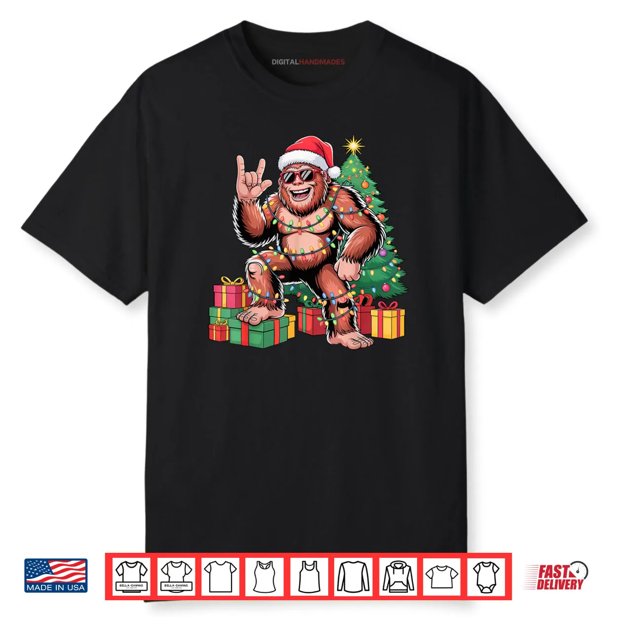 Sasquatch Christmas Tree Xmas Lights Holiday Shirt