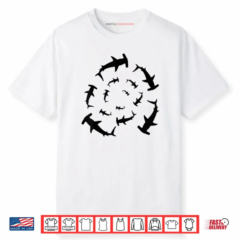 Shark Lover Silhouette of Hammerhead Sharks Circling Above Shirt
