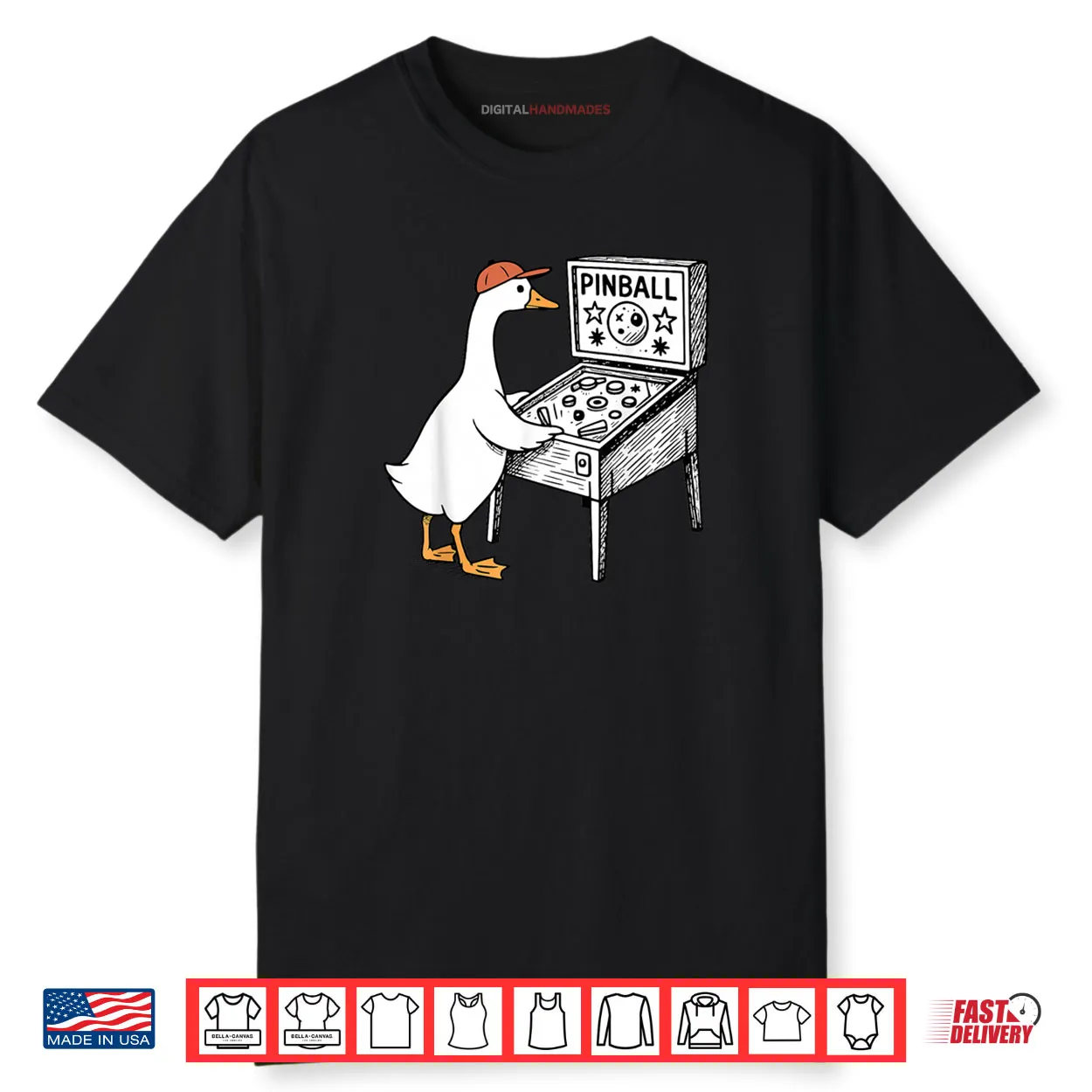 Silly Goose Playing Pinball Machine Players Flipping Ball Shirt