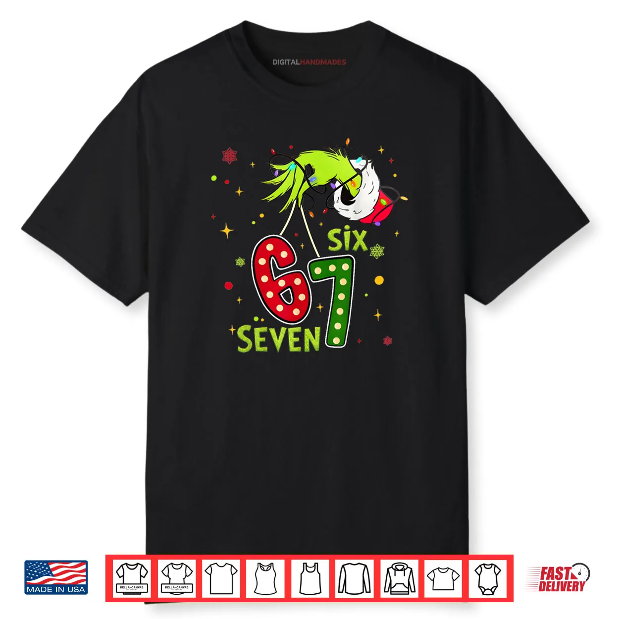 Six Seven Christmas 6 7 Brainot Meme Xmas Hand Shirt