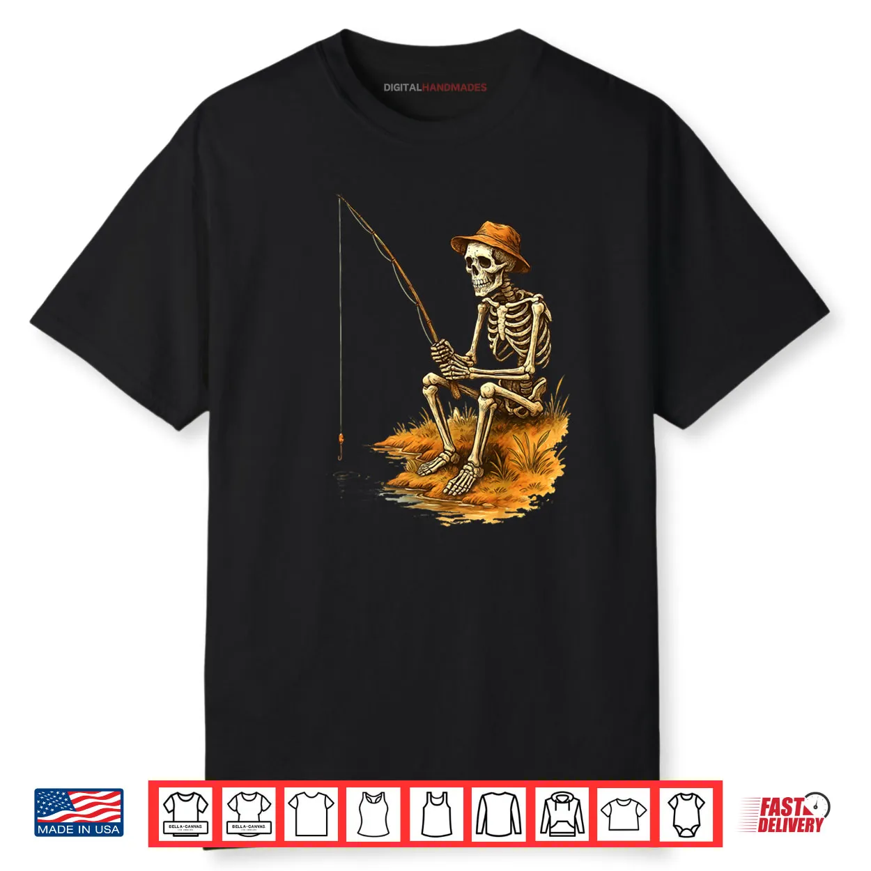 Skeleton Fishing Funny Halloween Costume Shirt