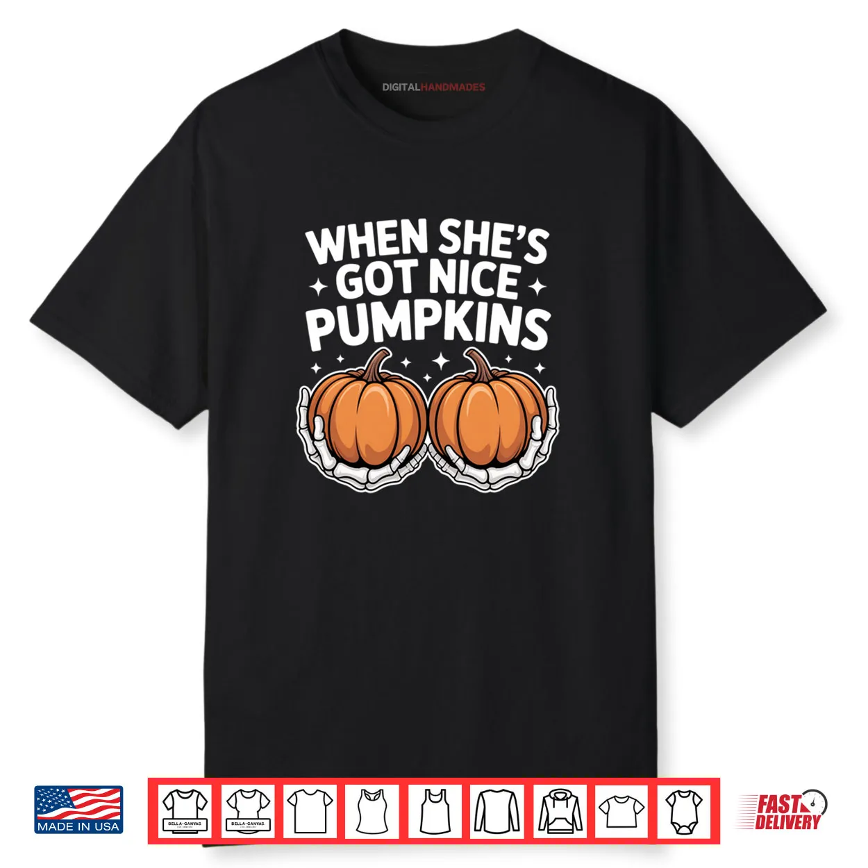Skeleton Hands Holding Pumpkins Couple Halloween Shirt