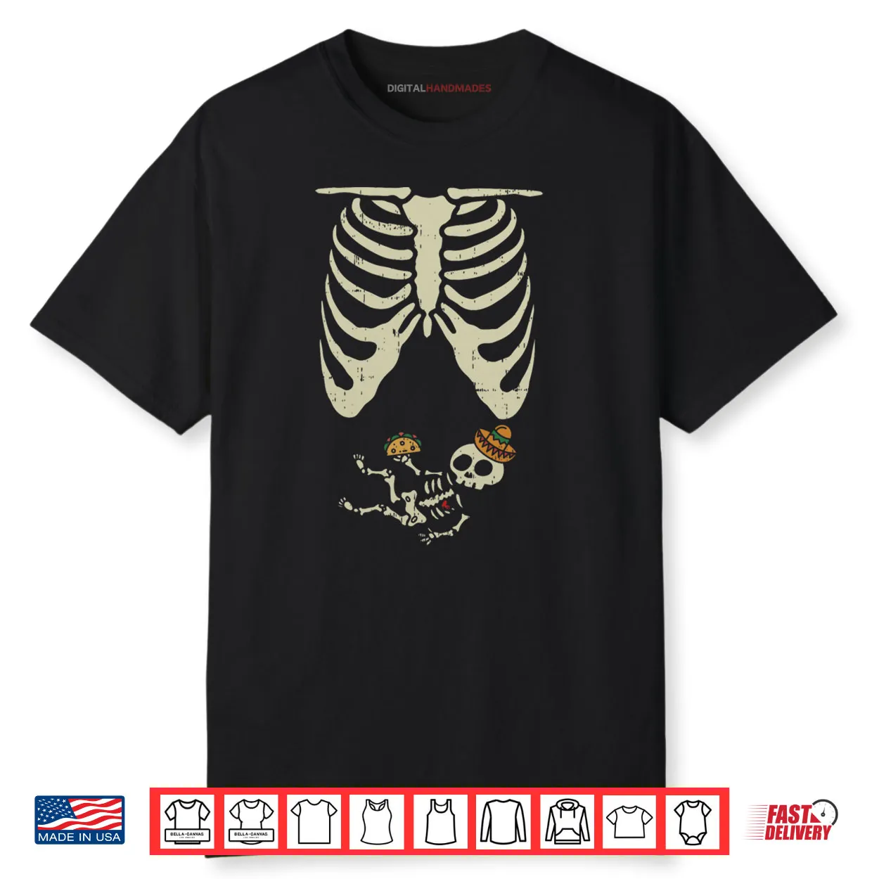 Skeleton Pregnancy Halloween Mexican Mom Baby Reveal Shower Shirt