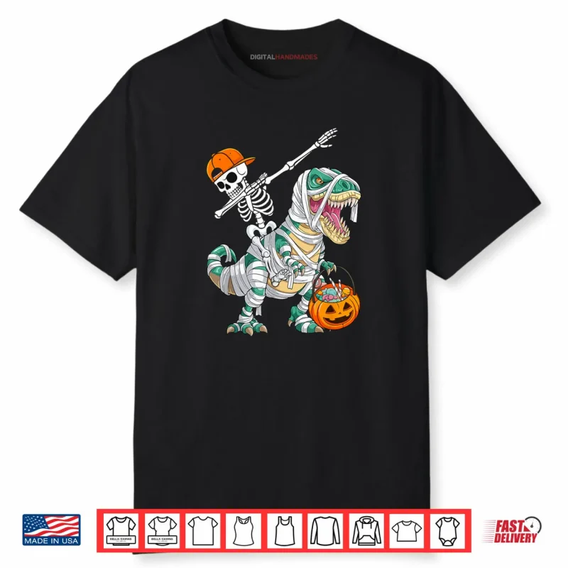 Skeleton Riding Dancing Dab Dinosaur T rex Halloween Shirt